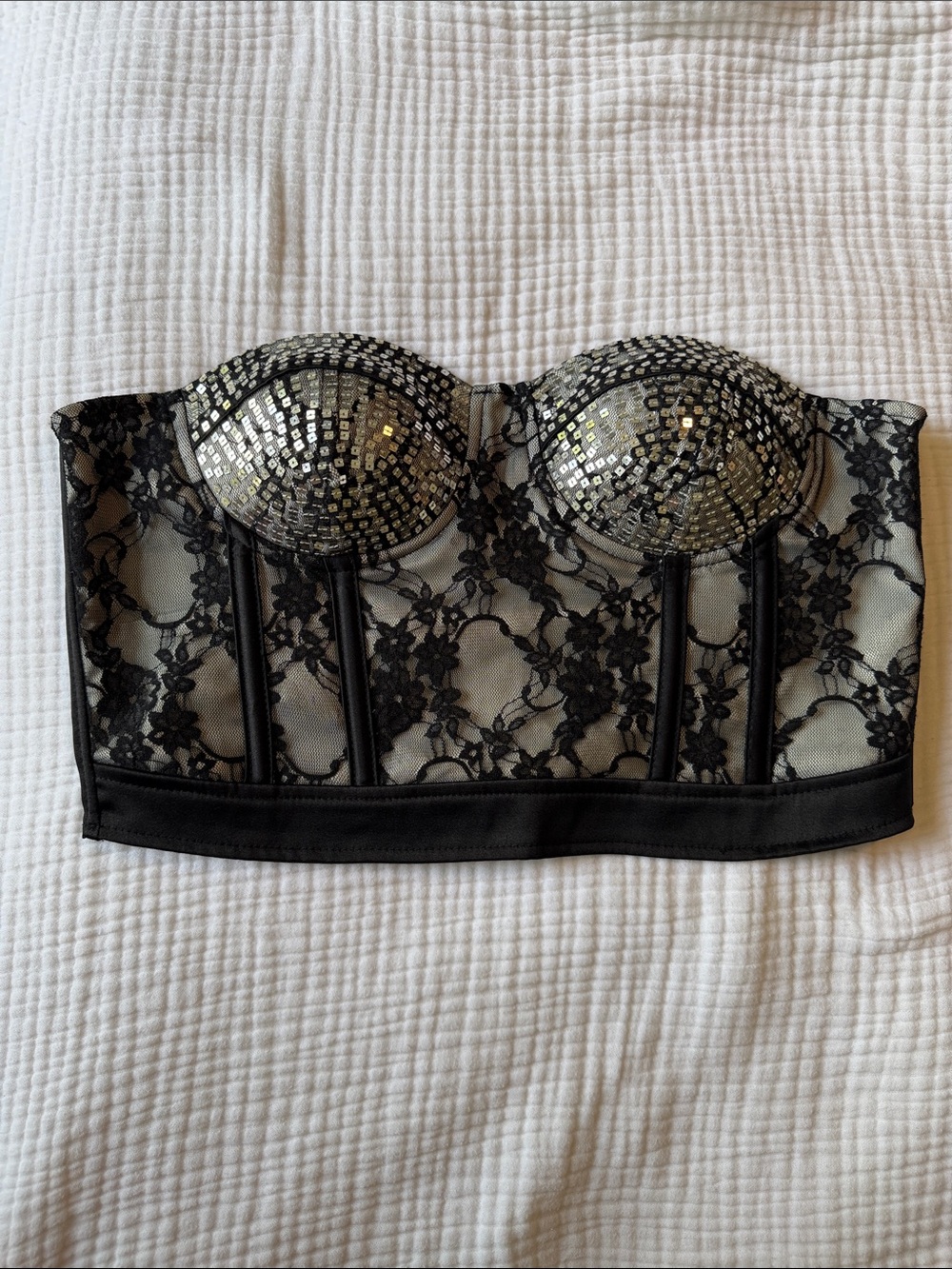 Say What? Black Lace Sequin Bandeau Bustier
